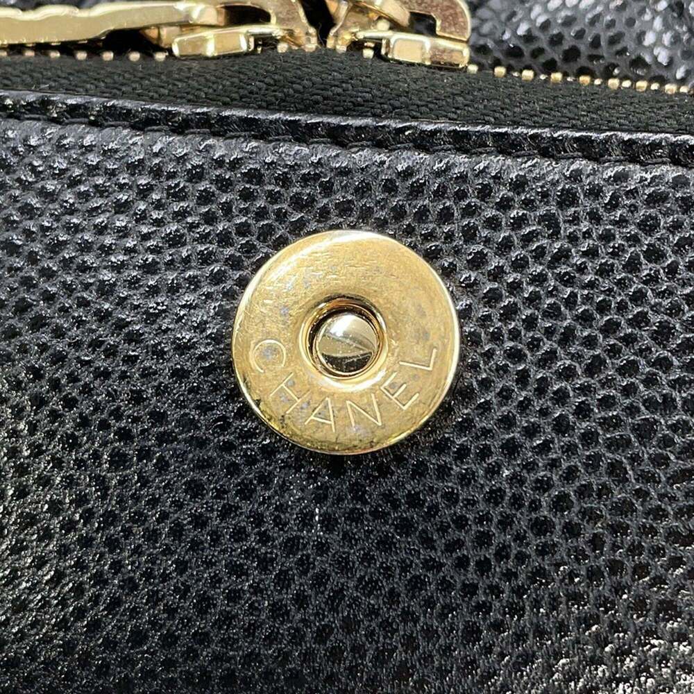 CHANEL Authentic Black Caviar Leather Logo Wallet - Picture 15 of 16